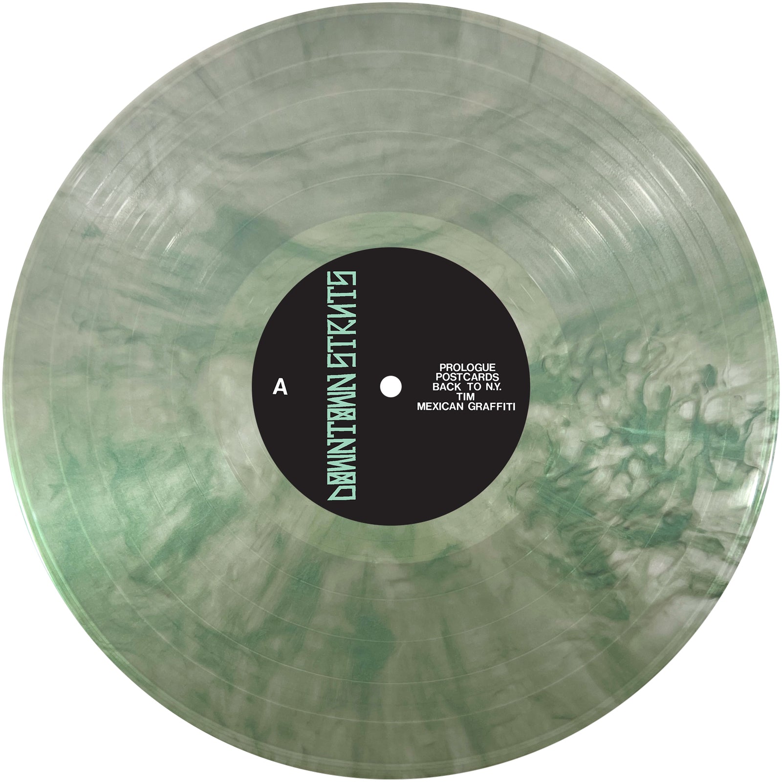 A green vinyl record with a black label by Downtown Struts, featuring the punk rock anthem “Sail the Seas Dry.”.