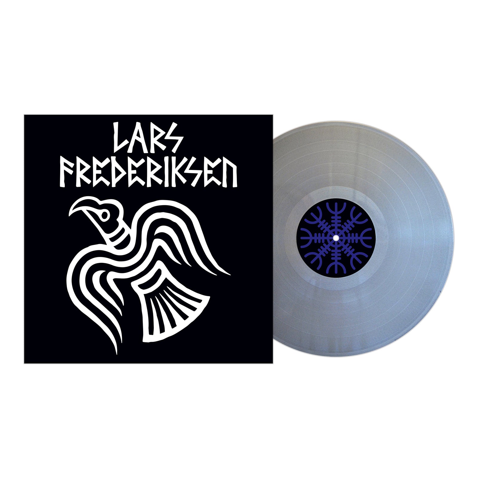 A silver-toned vinyl record with a black center graphic sits beside its album cover, featuring the Lars Frederiksen brand name and a bold To Victory title above a stylized white bird on a black background.