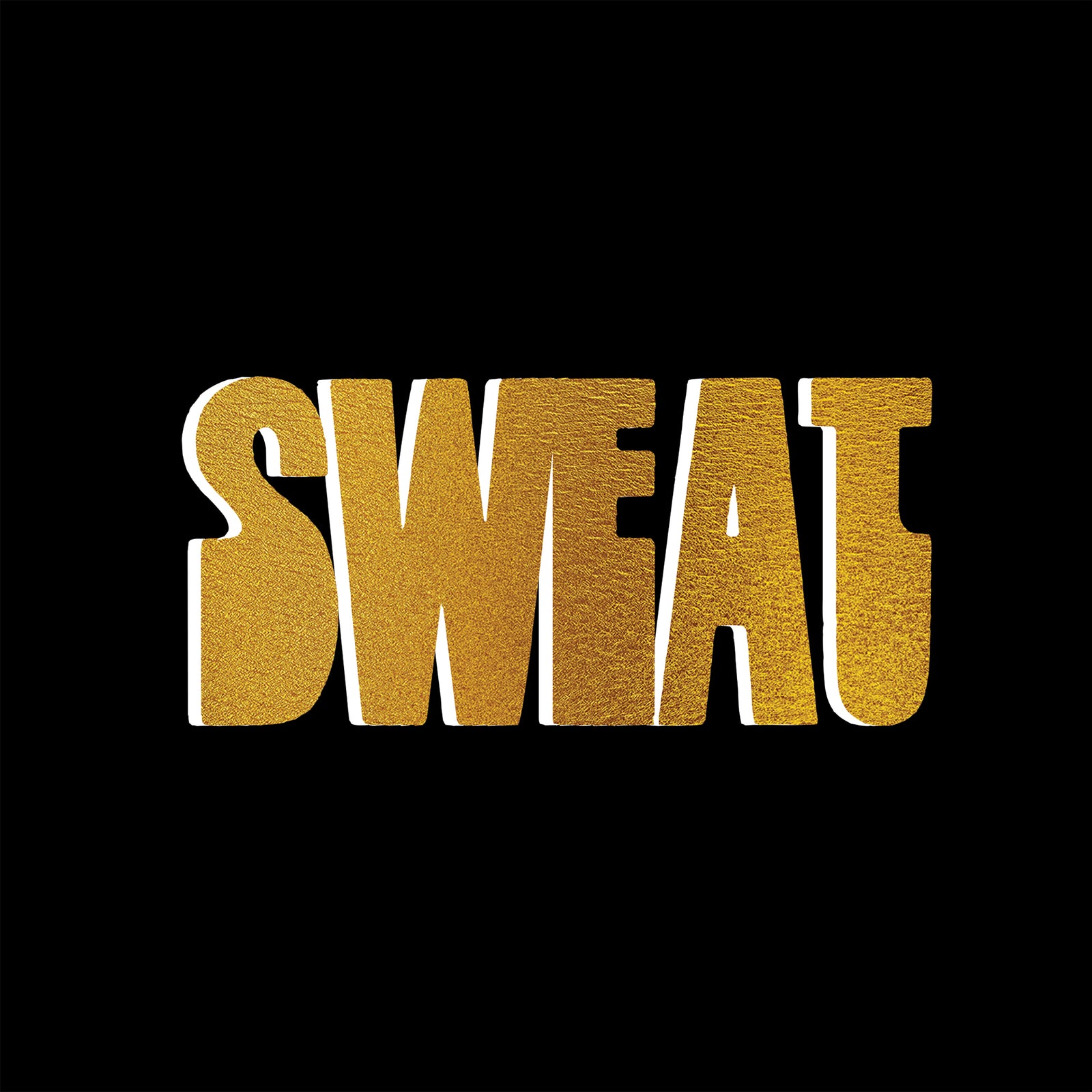 The brand name "Sweat" stands out in large, bold gold-textured letters with a white outline on a solid black background, channeling the raw energy of Southern California’s punk and hardcore scene.