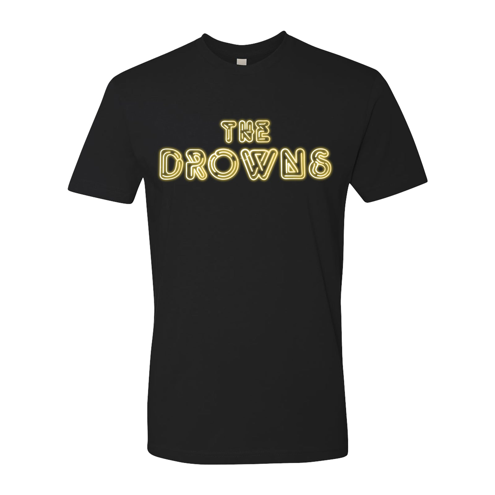 This Blacked Out shirt by The Drowns features bold, yellow neon-style lettering across the chest on premium Next Level 3600 fabric—offering fans standout style and comfort.