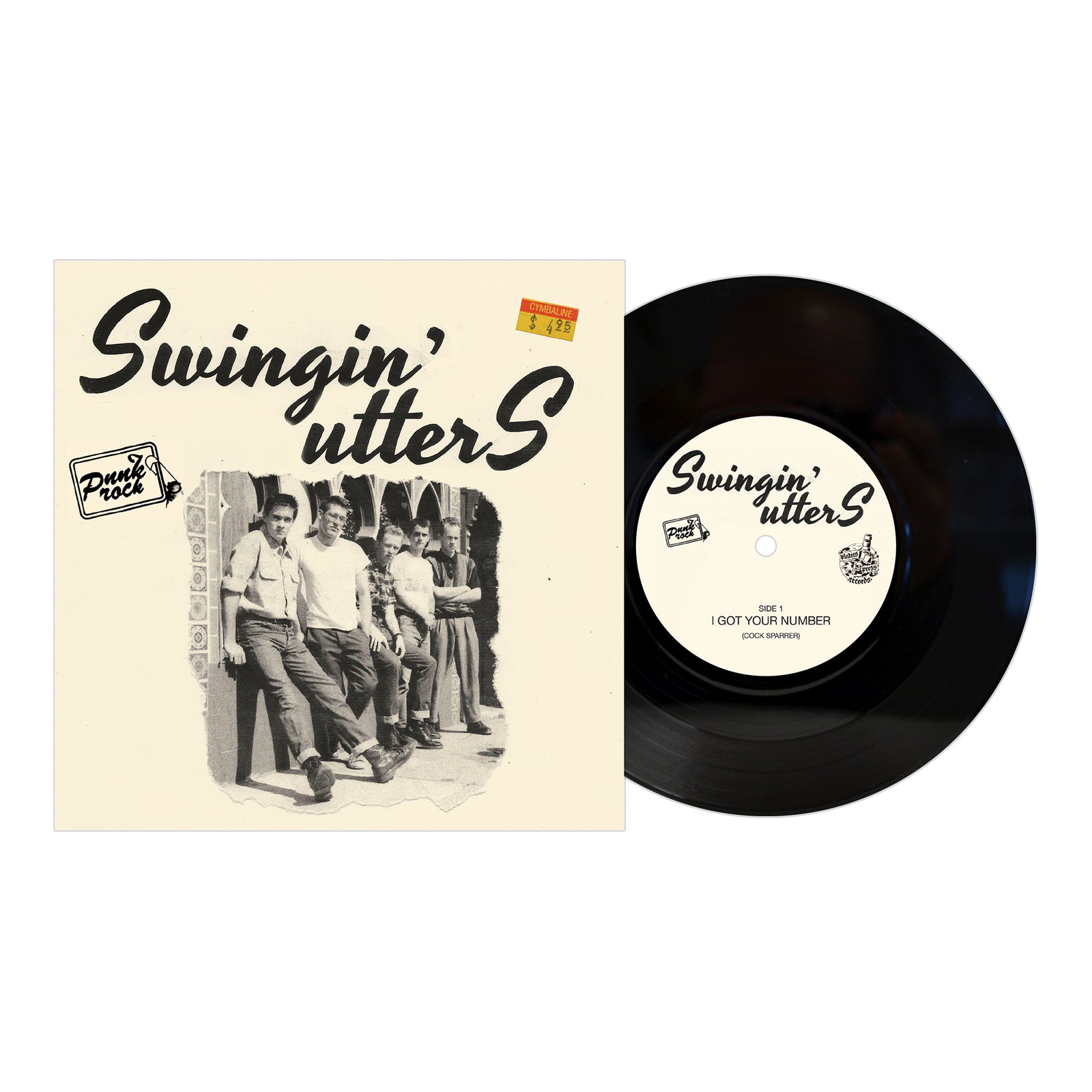Square 7" vinyl album cover by BOOTSnBOOZE features a black-and-white photo of four men and the text Swingin’ Utters. Includes black vinyl record with matching label and song title "I Got Your Number.