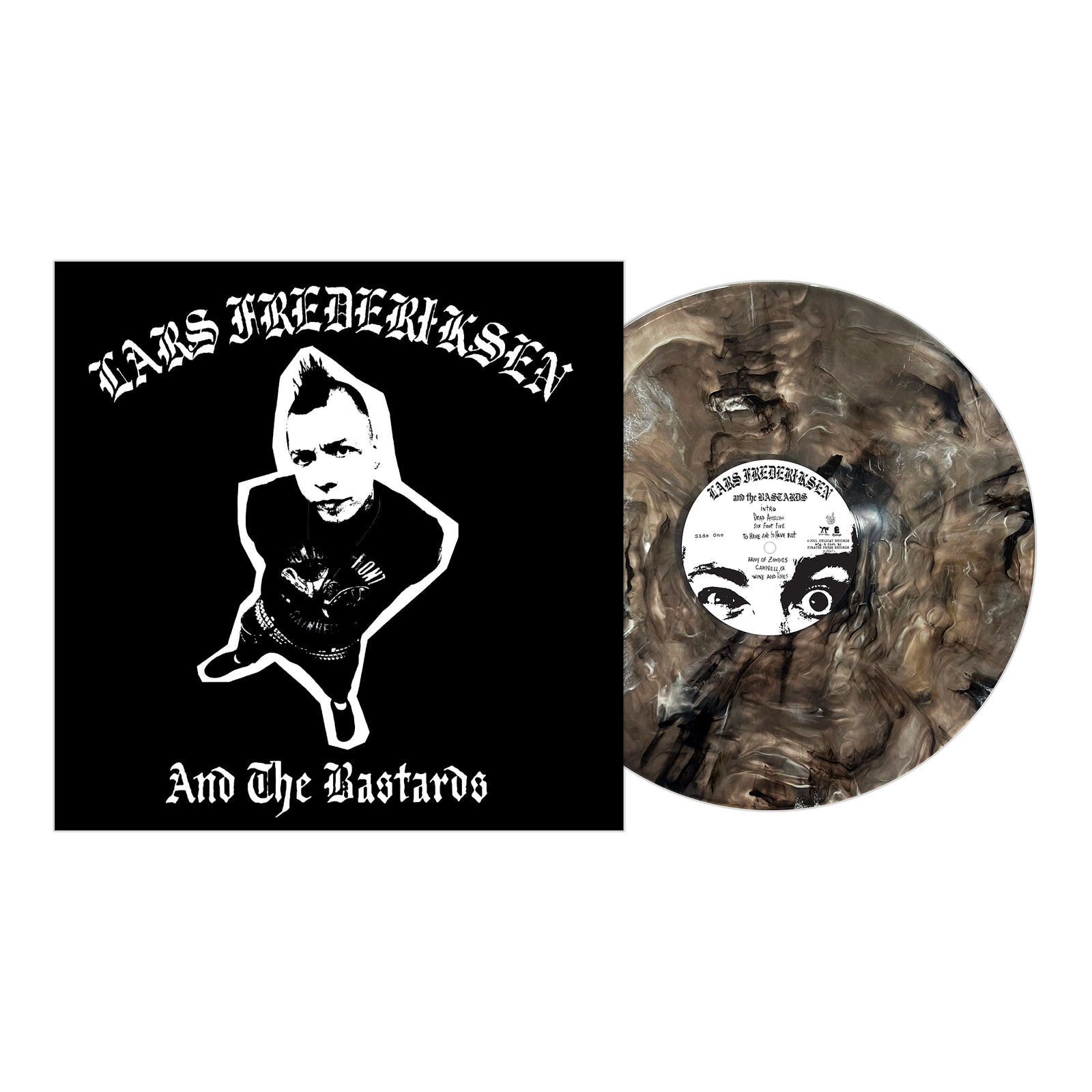 The self-titled album from Lars Frederiksen & The Bastards features a black and white cover with a spiked-hair figure and comes on marbled black, brown, and white vinyl—a must-have for Rancid fans.