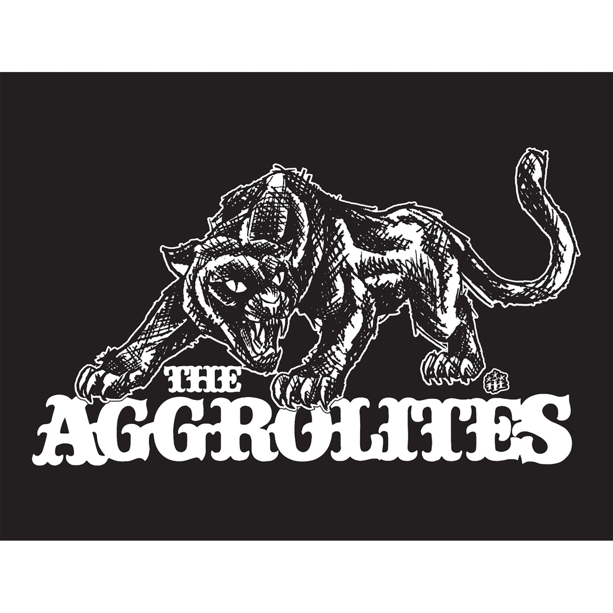 A snarling black panther illustration with bared teeth above bold white The Aggrolites text on a black background—ideal as a vinyl sticker for fans of The Aggrolites.