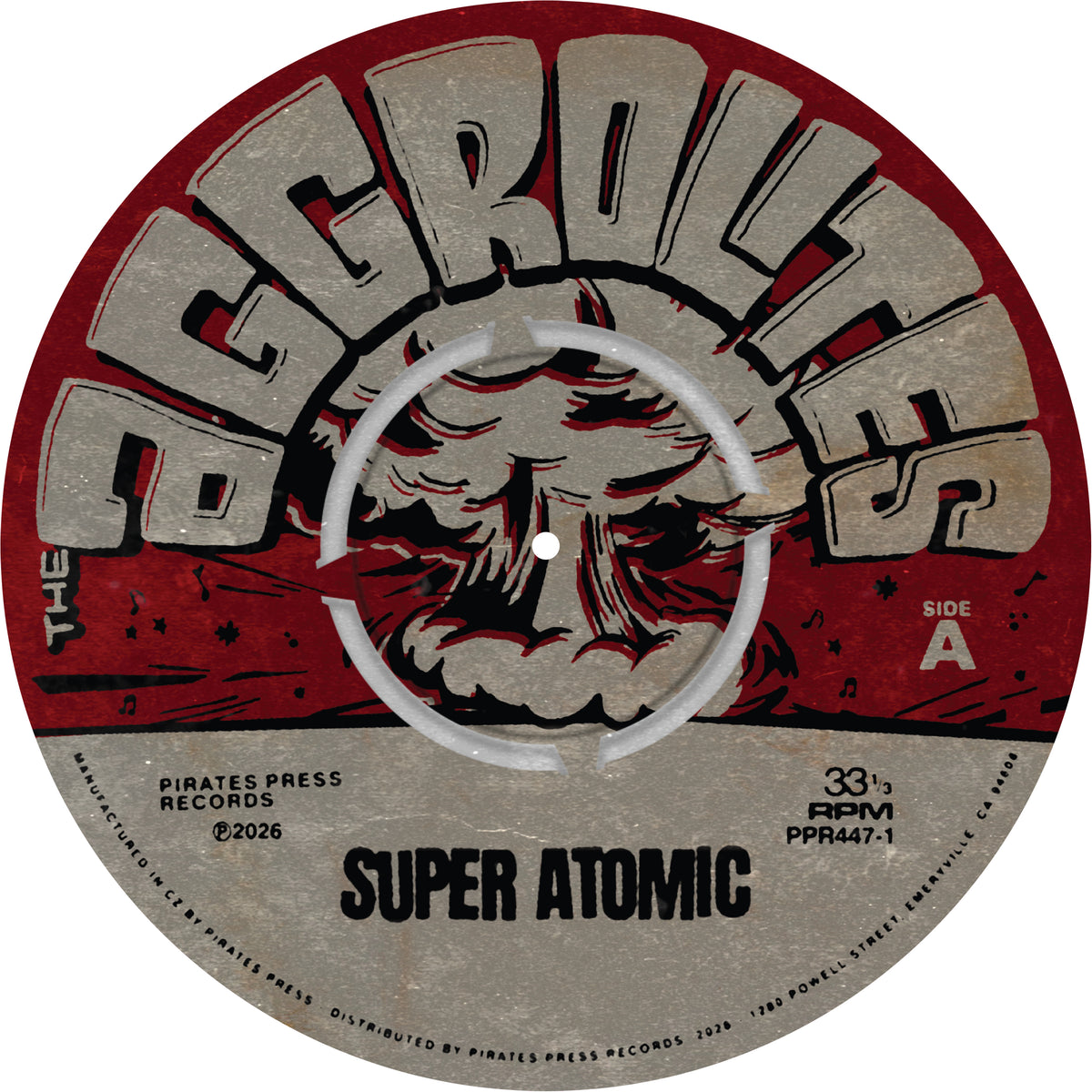 Red and gray Turntable DJ Slipmat by The Aggrolites, featuring a bold atomic explosion graphic at the center and stylized text wrapping around the edge.