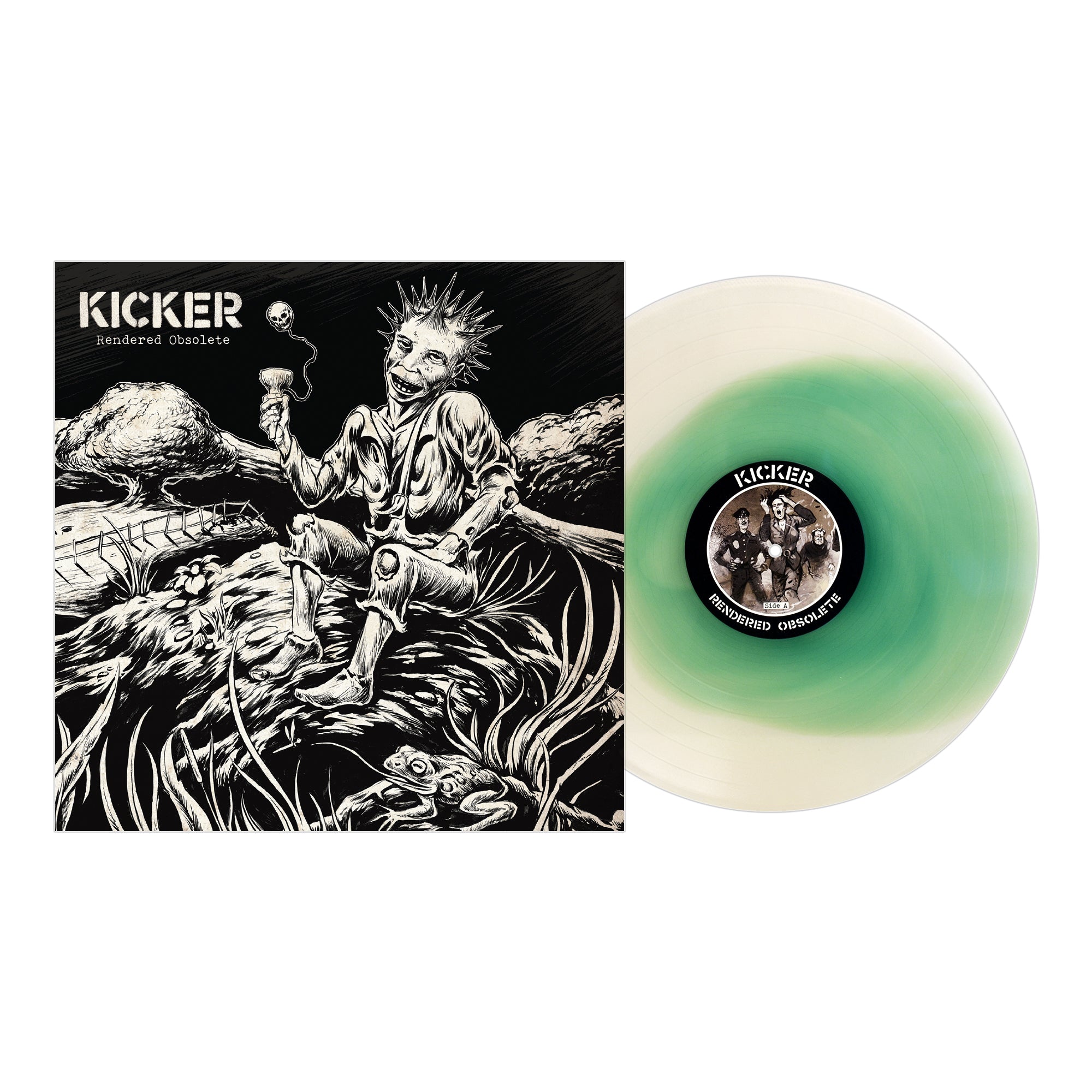 Kicker - Rendered Obsolete Black, White, & Milky Clear Asidebside Tri-Color Blend Vinyl LP