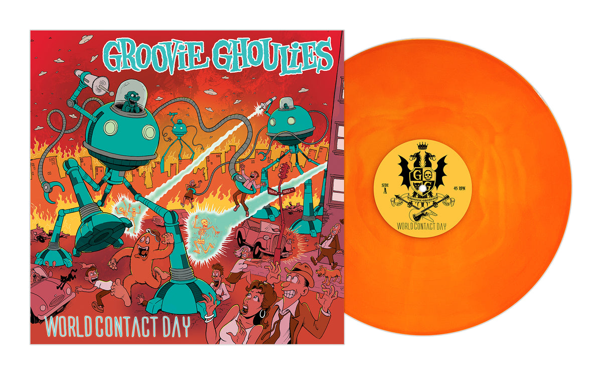 Groovie Ghoulies - World Contact Day - Neon Yellow &amp; Neon Orange Galaxy - Vinyl LP