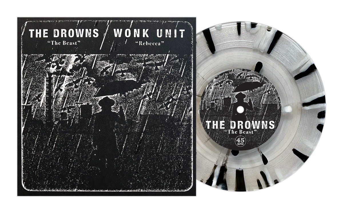 The Drowns / Wonk Unit Split Clear W/ Black &amp; White Splatter Vinyl 7&quot;