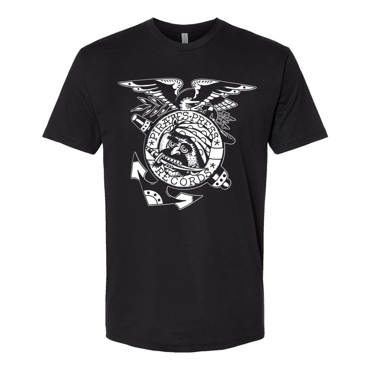 Pirates Press - Pirate w/ Knife White Print - Black - T-Shirt