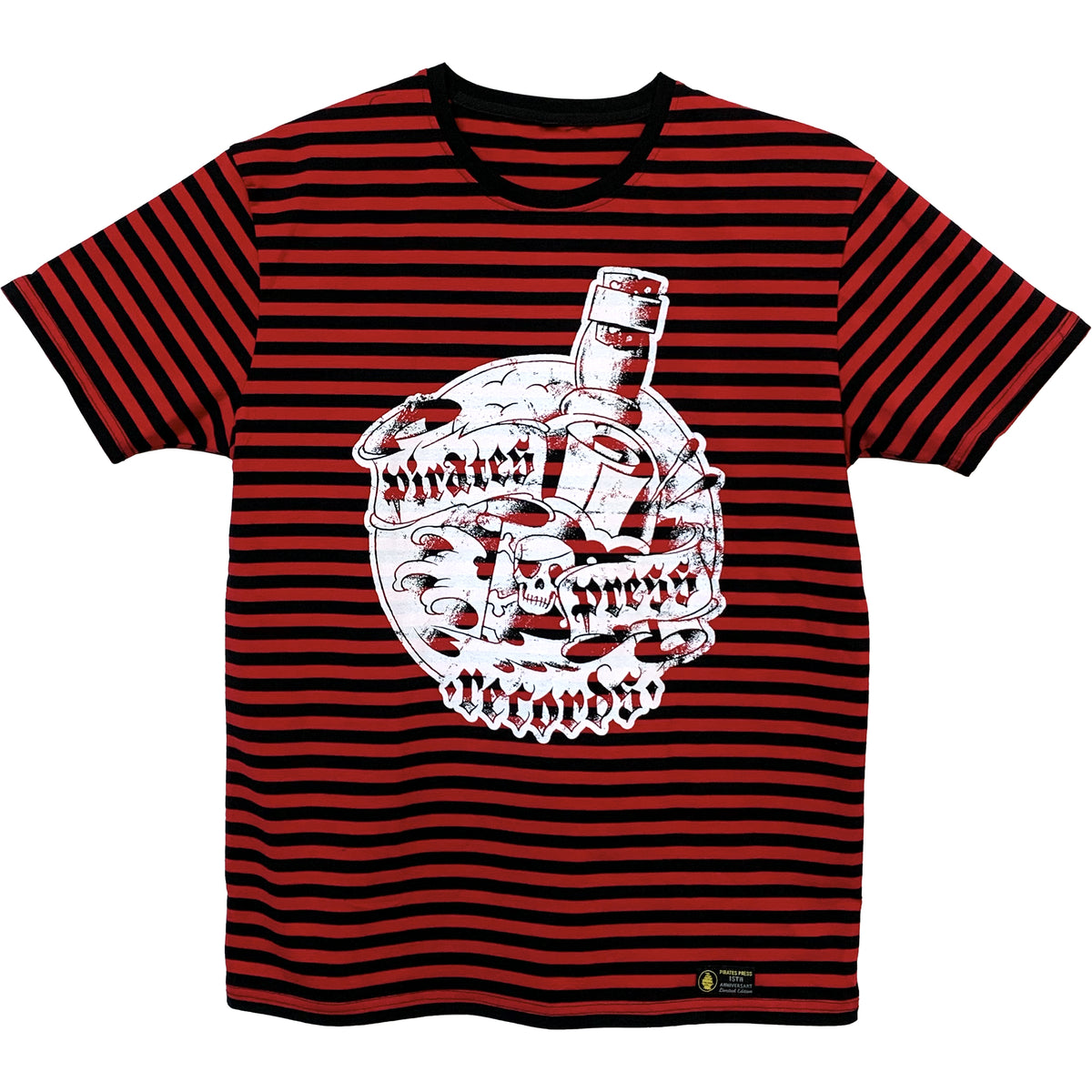 Pirates Press Records - Bottle - White on Red &amp; Black Striped  - 15 Year Tag - T-Shirt