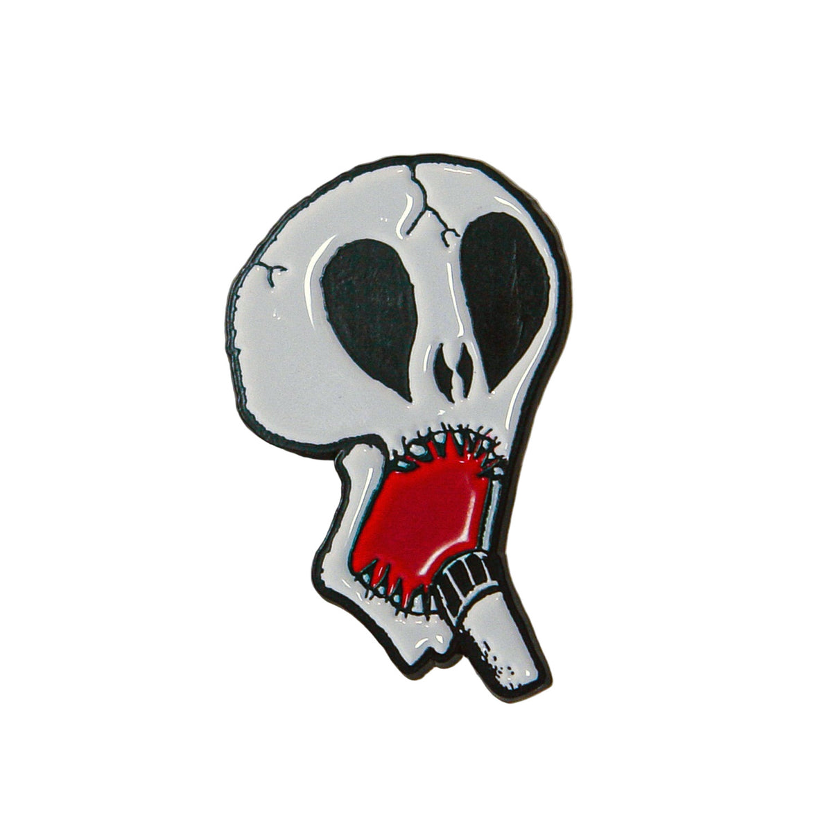 Skull-shaped object with a red interior on a white background