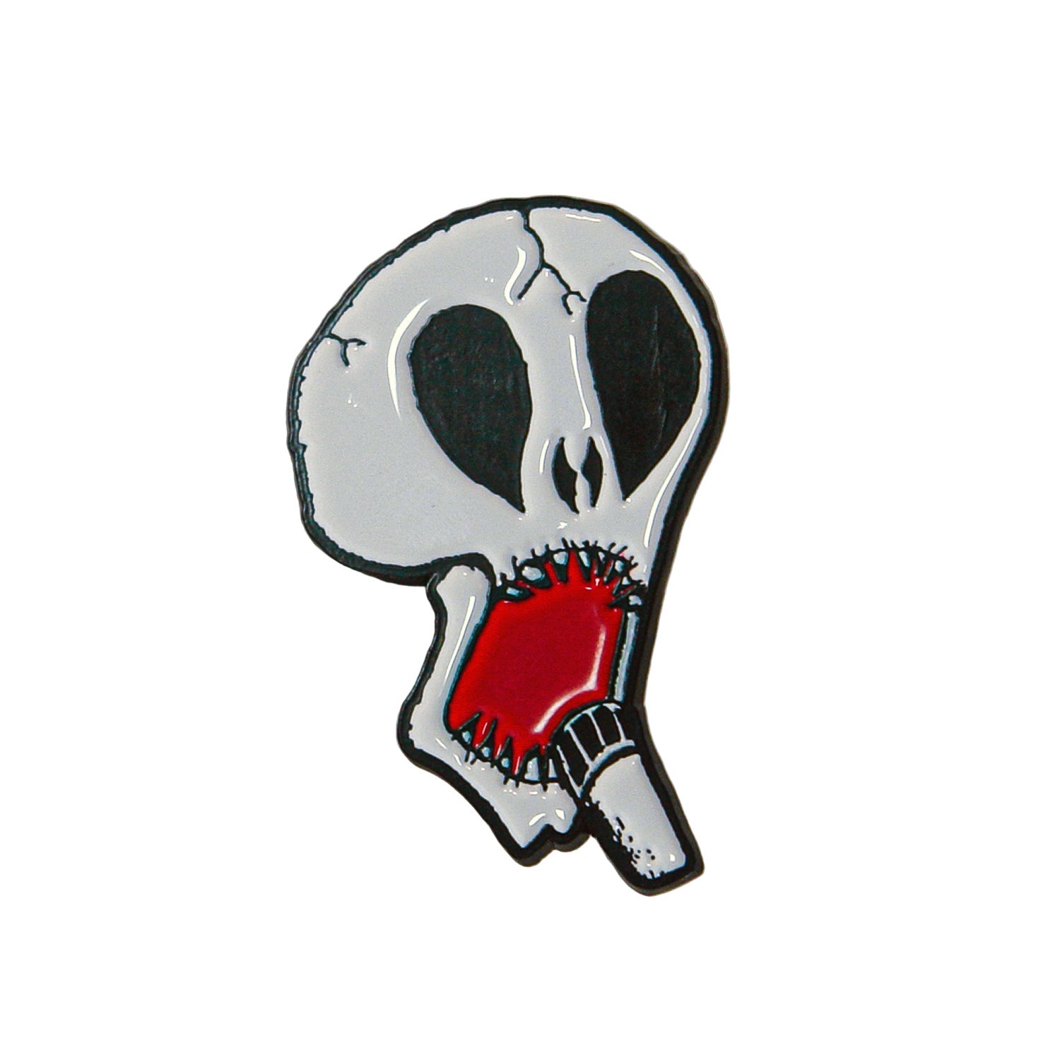 Skull-shaped object with a red interior on a white background