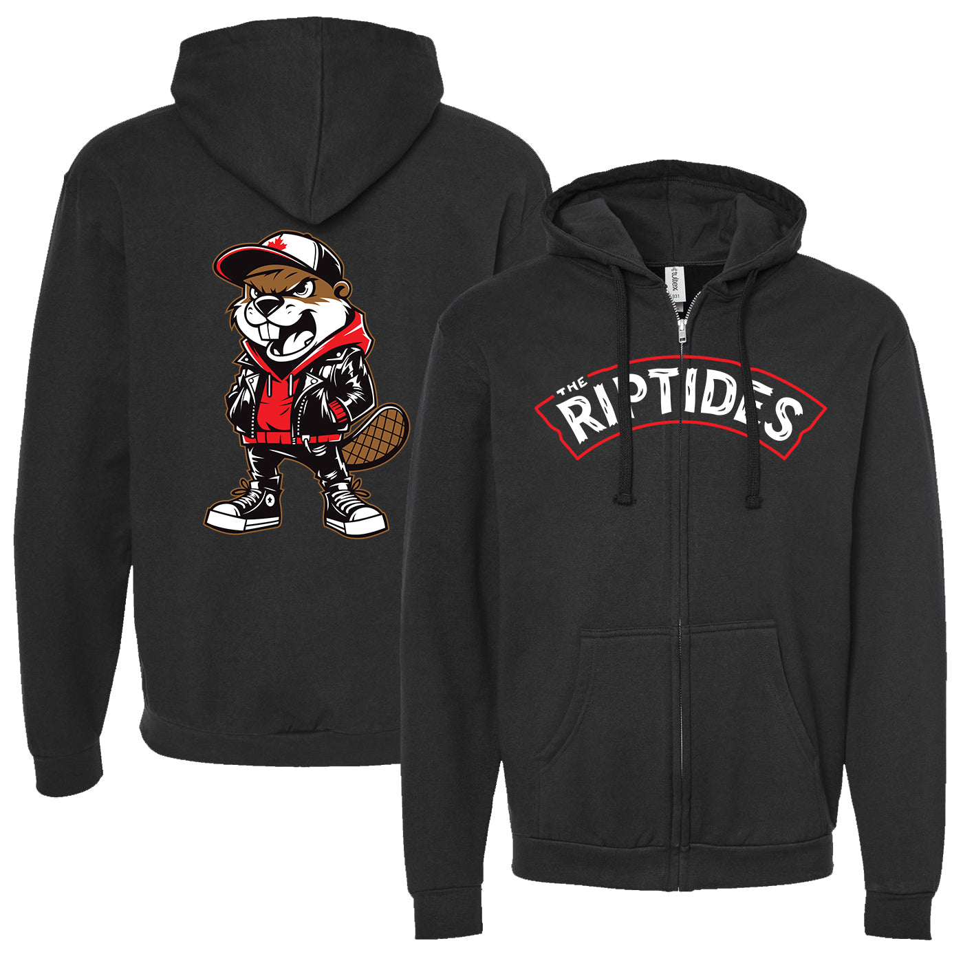 The Riptides - Beaver - Black - Zip-Up Hoodie