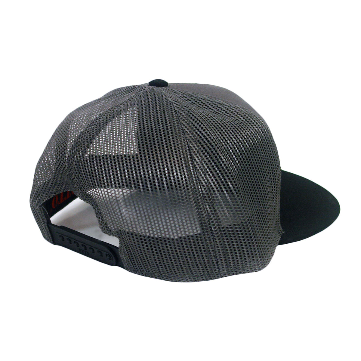 A black snapback hat by The Aggrolites viewed from the back, featuring mesh material and an adjustable snapback closure.