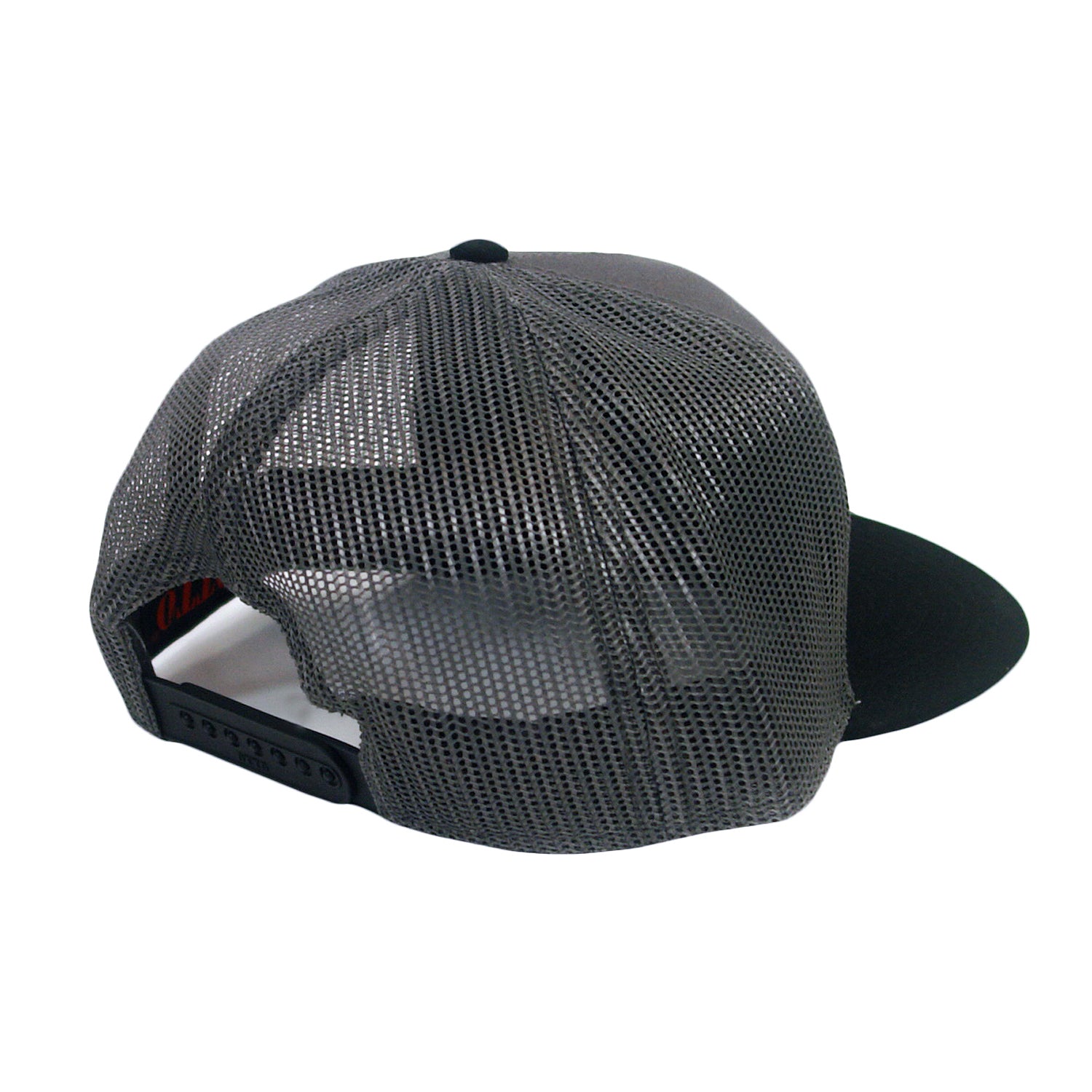 A black snapback hat by The Aggrolites viewed from the back, featuring mesh material and an adjustable snapback closure.