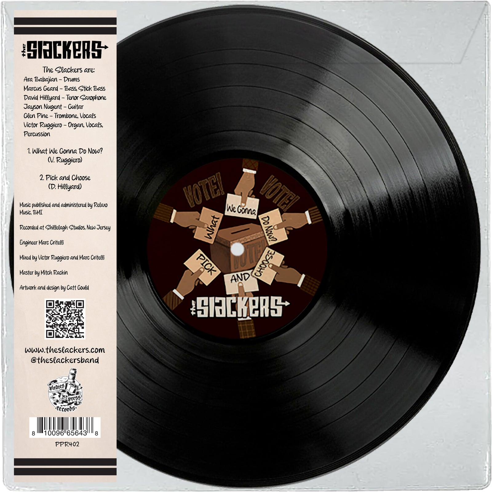 A vinyl record by The Slackers, NYC ska reggae legends, with their band label showing raised hands holding signs. The sleeve lists members and credits. Released by Pirates Press Records. Brand: The Slackers.