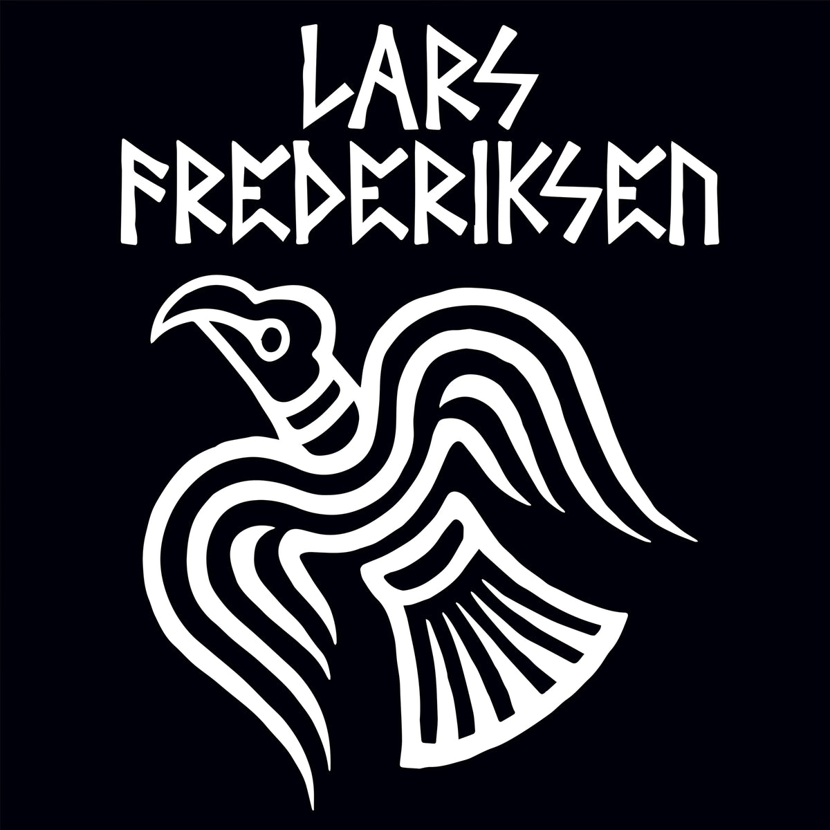 A bold white vulture graphic sits below the jagged, uppercase Lars Frederiksen logo on a solid black background—an eye-catching design inspired by To Victory, ideal for Neon Green Vinyl releases.