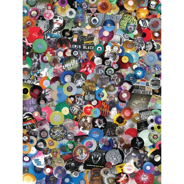 A vibrant visual mosaic of colorful vinyl records and album covers, arranged densely with unique patterns and artwork from Pirates Press Records—perfect for a challenging 1500-piece jigsaw puzzle.