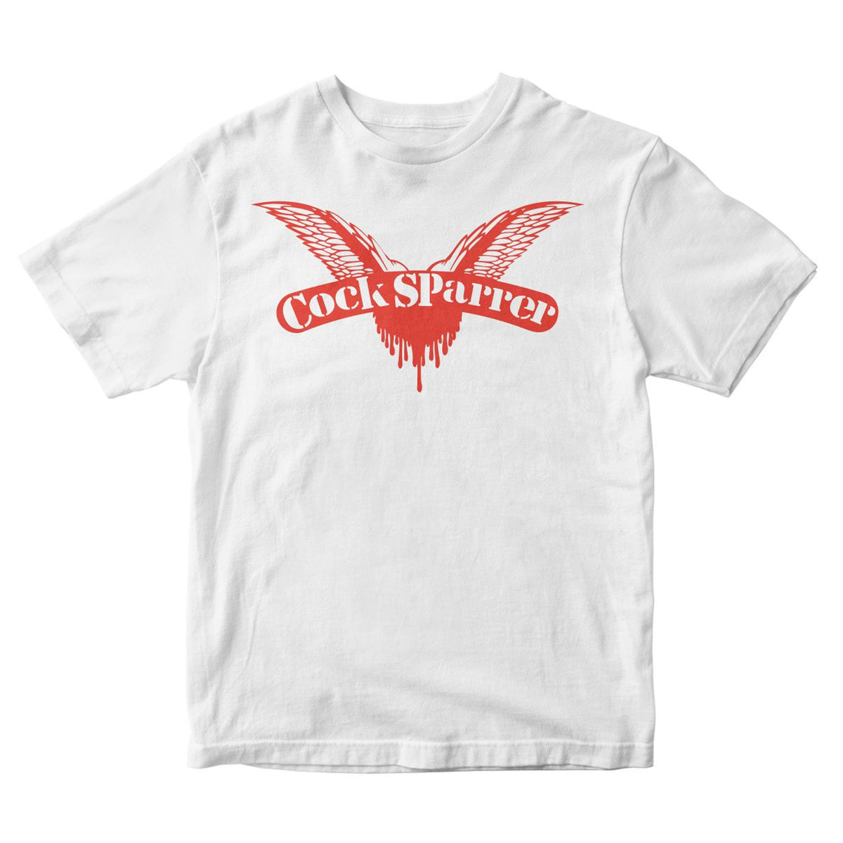 Cock Sparrer black T-shirt with the iconic wings graphic across the chest, printed on durable Gildan Heavy Cotton for lasting comfort.