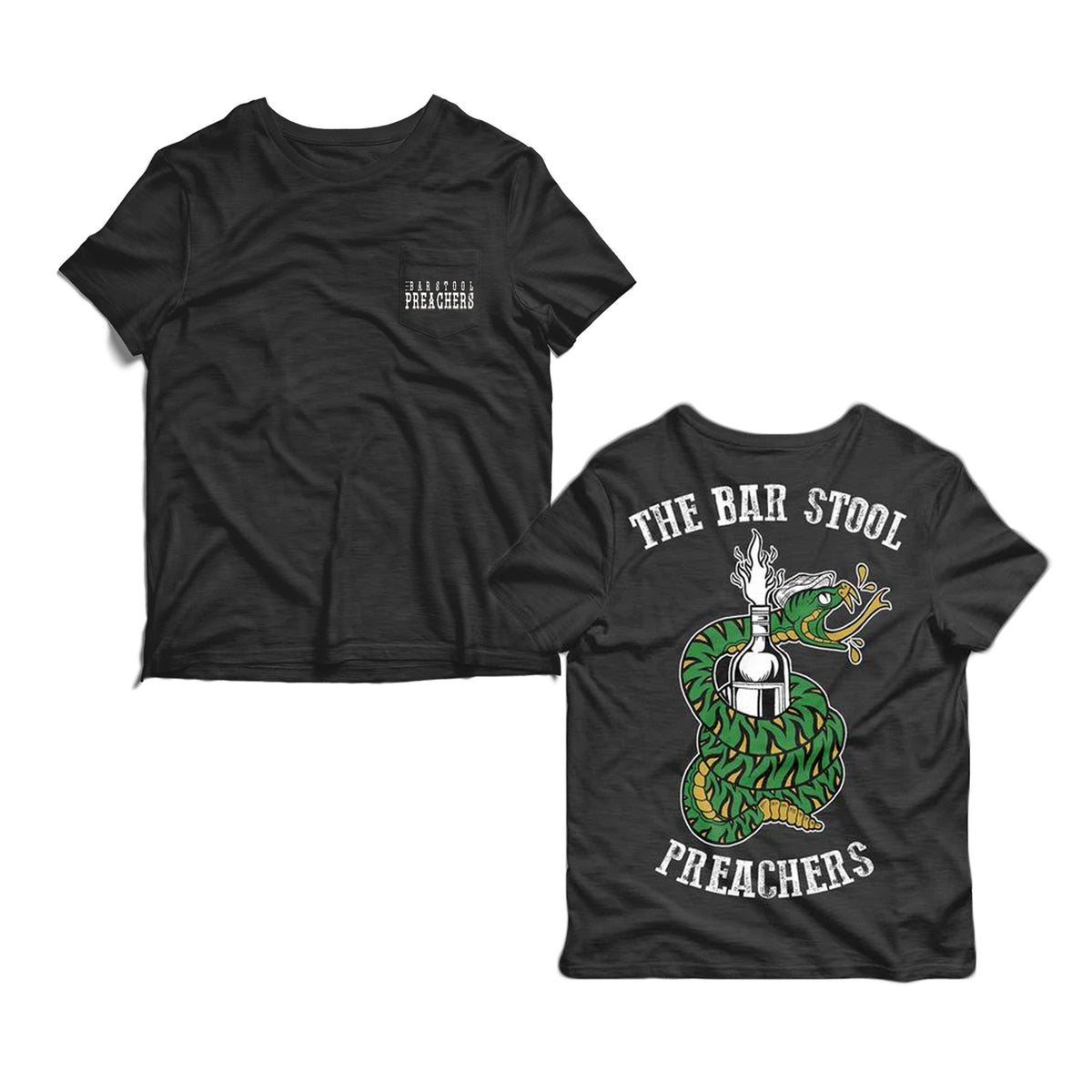 The Bar Stool Preachers - Snake Logo - Black - Pocket T-Shirt