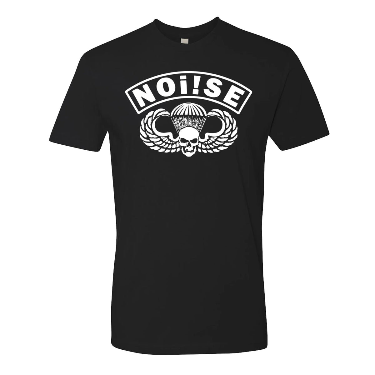 NOi!SE - Parachute Logo - White on Black - T-Shirt