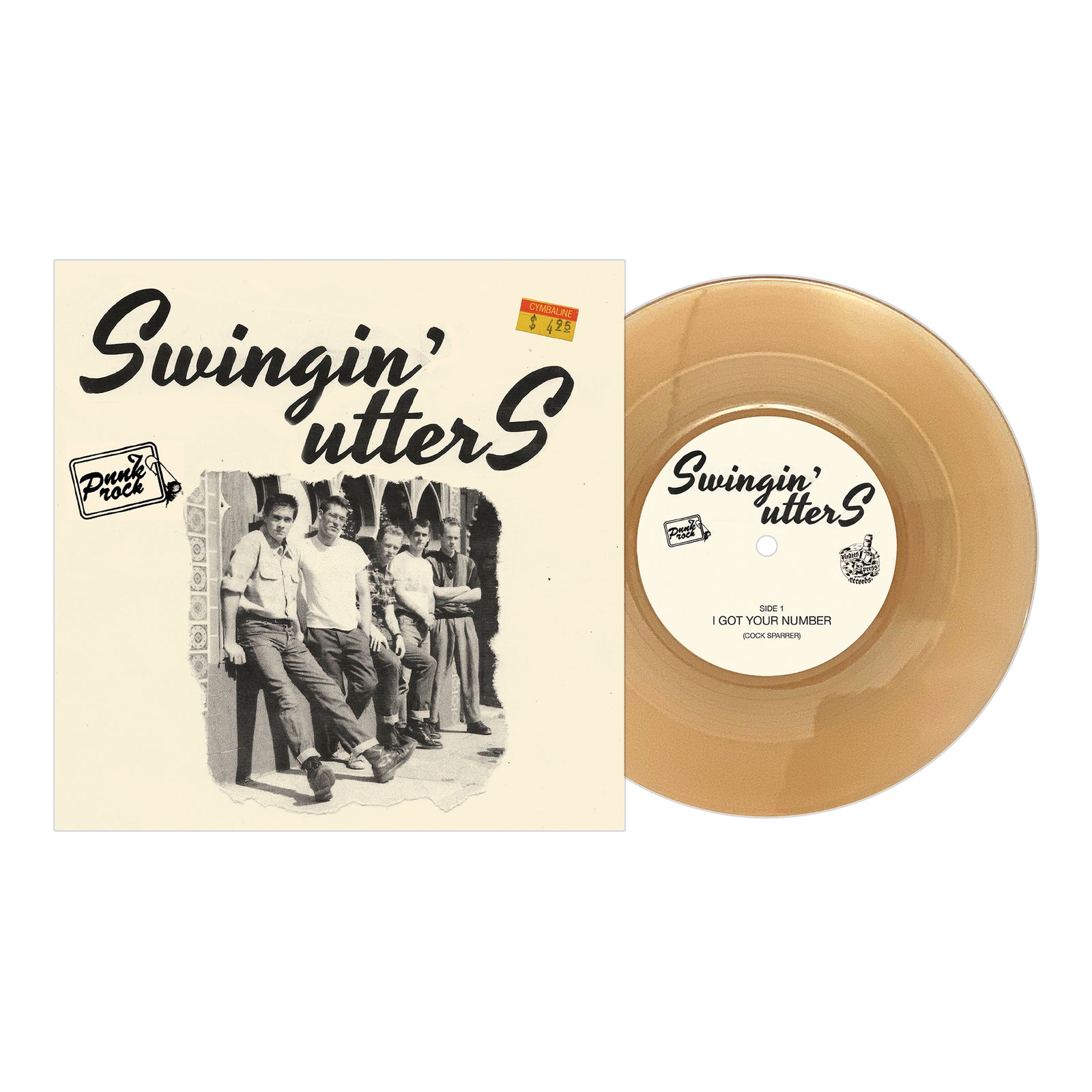 A sepia-toned 7″ vinyl from BOOTSnBOOZE with a cover featuring Swingin’ Utters in black-and-white against a wall, the band’s name in bold at the top. The vintage-style record label matches the overall design.